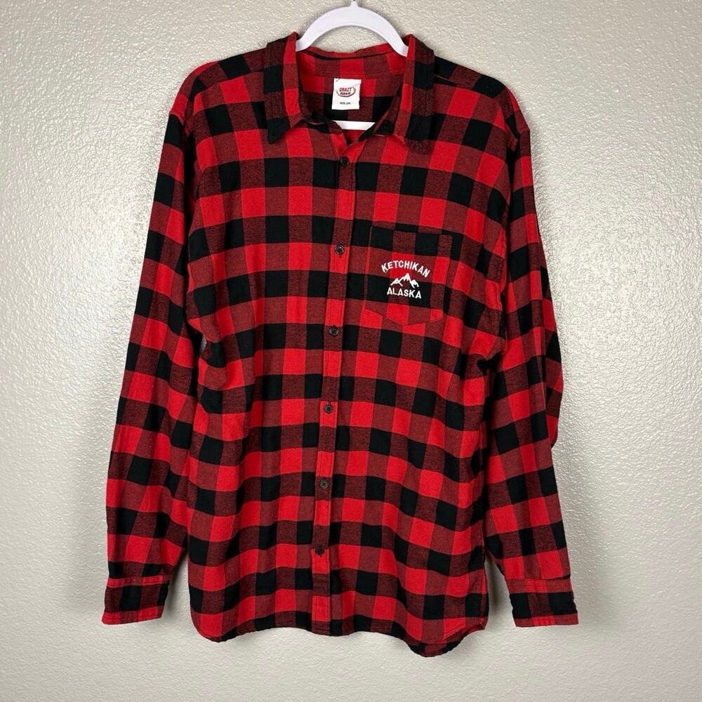 Crazy Apparel Size 2XL Red Plaid Long Sleeve Ketchikan Alaska Button Up Shirt
